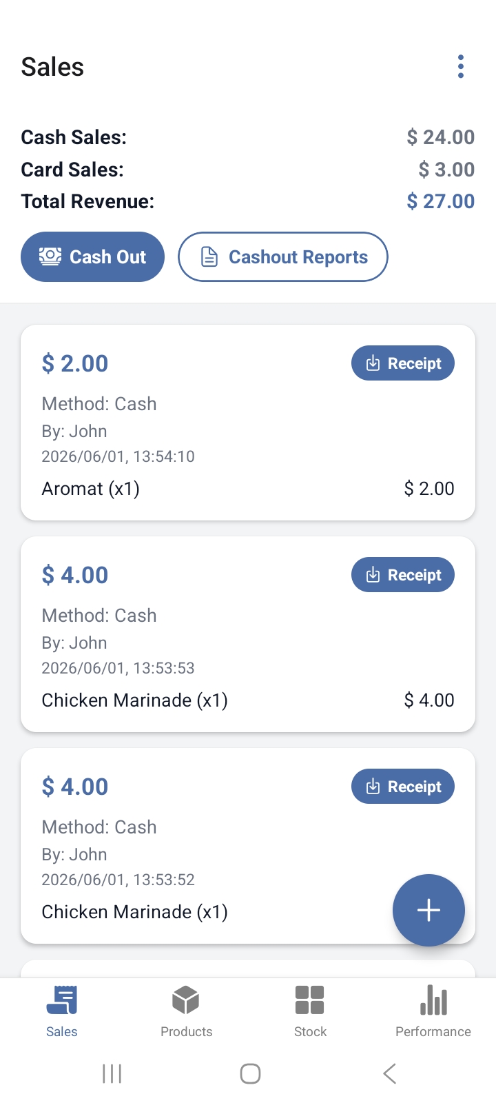 The Inventory Link mobile app showing the Sales screen